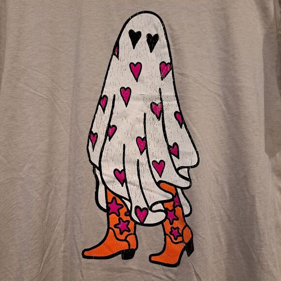 Oliver & Otis t-shirt with ghost cowgirl print, hearts on sheet, greige size M - Picture 4 of 4